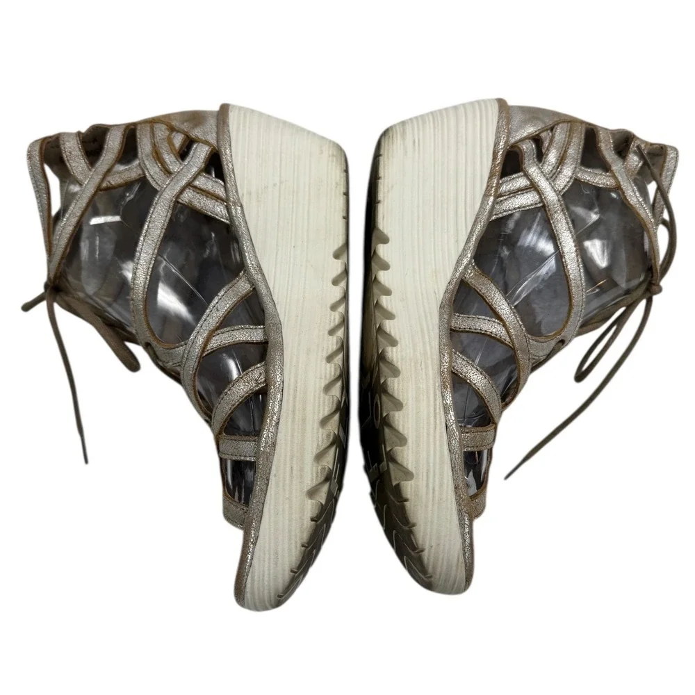 FLY LONDON Silver Metallic‎ Lace Up Wedge Gladiator Sandals Size 39